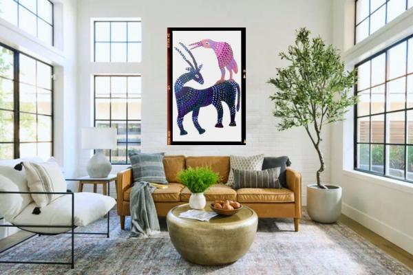 Indian folk art Bhil Art painting by artist Artist Ladoo Bai used as modern wall décor